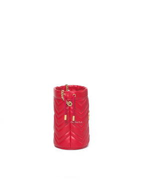 Gucci Red Leather GG Marmont Matelassè Mini Bucket Bag-4