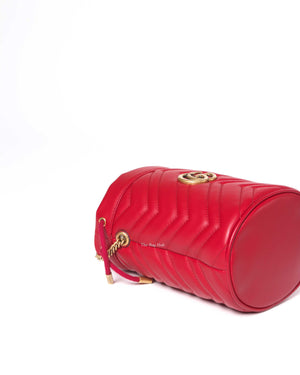 Gucci Red Leather GG Marmont Matelassè Mini Bucket Bag-7