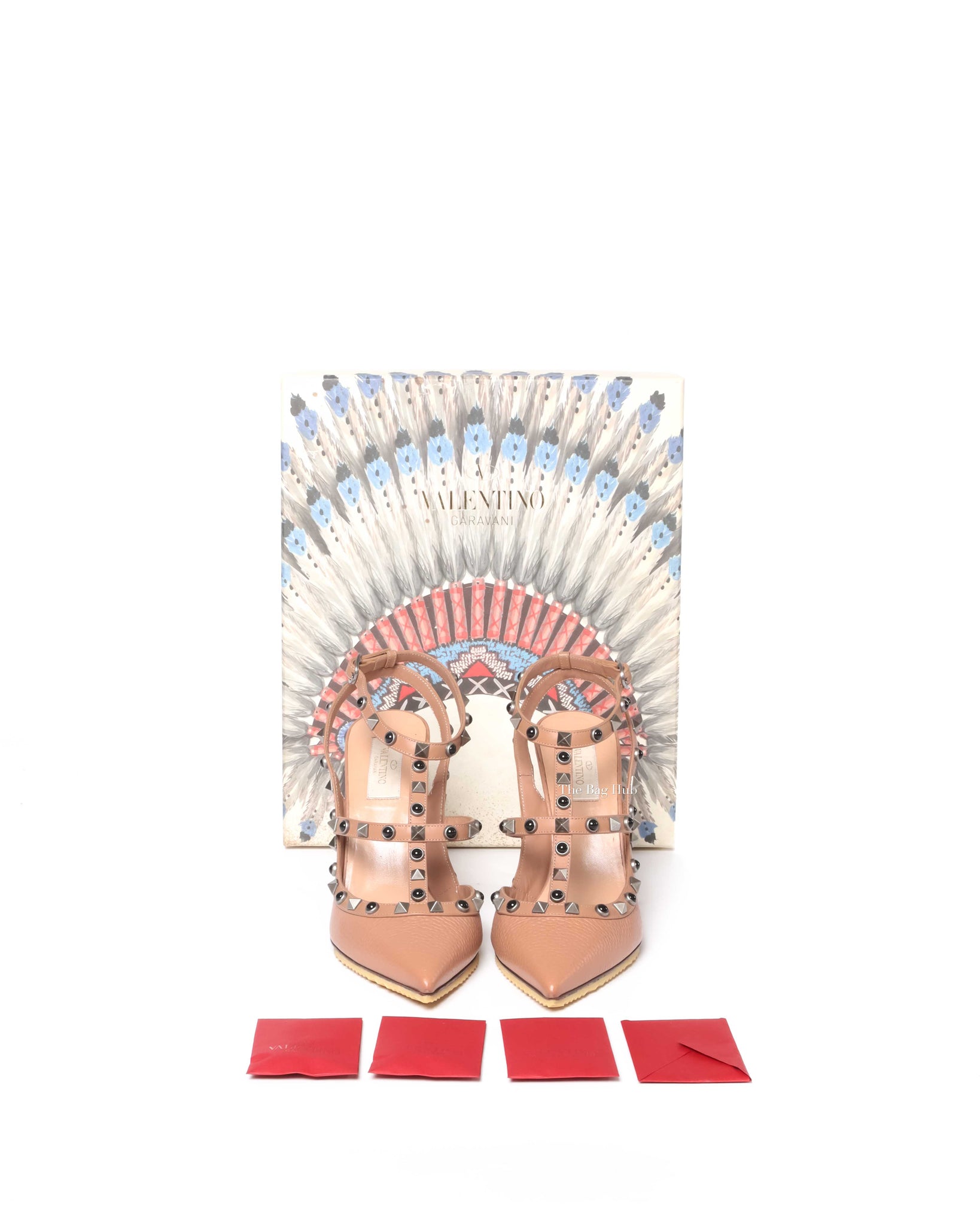 Valentino Garavani Beige Grained Calfskin Rockstud Caged Pumps 100MM Size 39-9