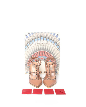 Valentino Garavani Beige Grained Calfskin Rockstud Caged Pumps 100MM Size 39-9