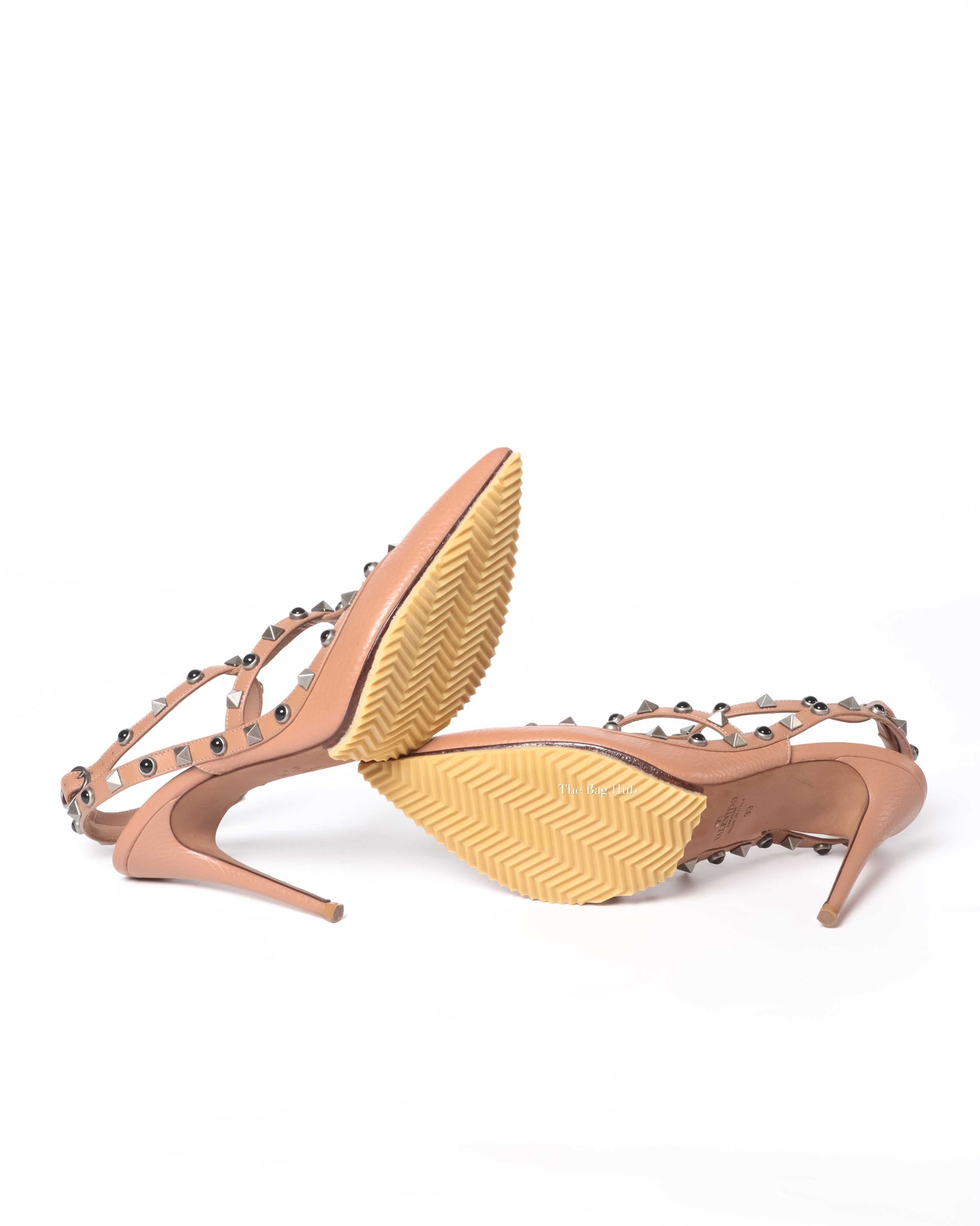 Valentino Garavani Beige Grained Calfskin Rockstud Caged Pumps 100MM Size 39-7