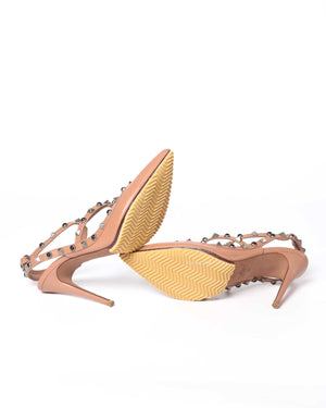 Valentino Garavani Beige Grained Calfskin Rockstud Caged Pumps 100MM Size 39-7
