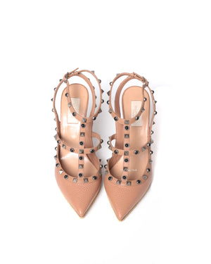 Valentino Garavani Beige Grained Calfskin Rockstud Caged Pumps 100MM Size 39-8