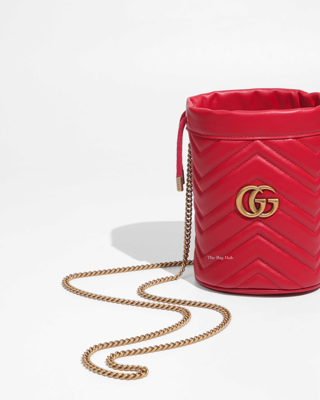 Gucci Red Leather GG Marmont Matelassè Mini Bucket Bag-1