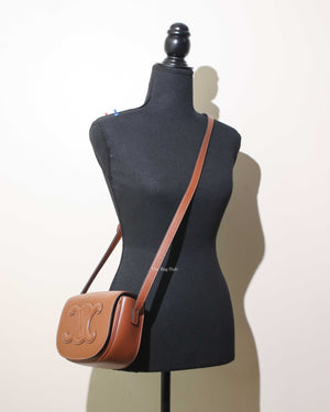 Celine Tan Smooth Calfskin Folco Cuir Triomphe Crossbody Bag-12