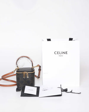Celine Tan Canvas and Calfskin Triomphe Mini Vanity Case-13
