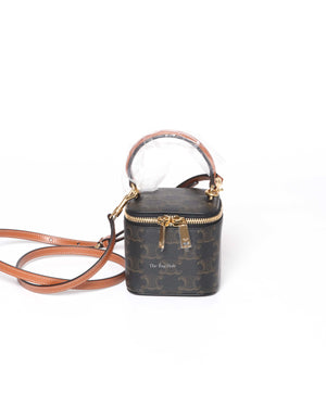 Celine Tan Canvas and Calfskin Triomphe Mini Vanity Case-2