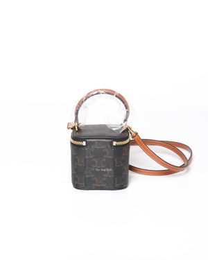 Celine Tan Canvas and Calfskin Triomphe Mini Vanity Case-3