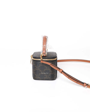 Celine Tan Canvas and Calfskin Triomphe Mini Vanity Case-5