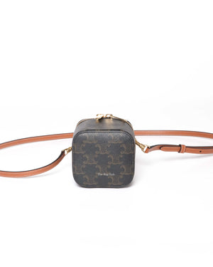 Celine Tan Canvas and Calfskin Triomphe Mini Vanity Case-6