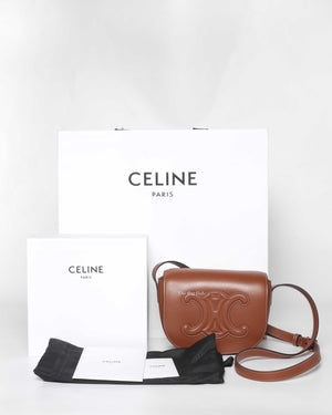 Celine Tan Smooth Calfskin Folco Cuir Triomphe Crossbody Bag-13