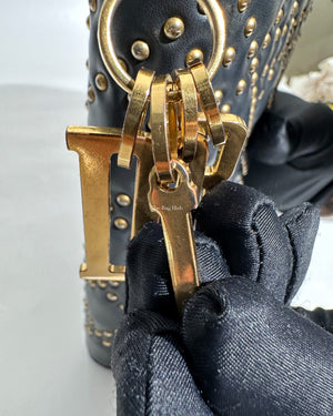 Dior Dark Grey Leather Studded Lady Dior WOC - 38