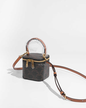 Celine Tan Canvas and Calfskin Triomphe Mini Vanity Case-1