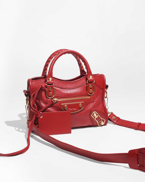 Balenciaga Red Leather Classic Metallic Edge Mini City Bag-1