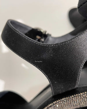 Salvatore Ferragamo Nero Fabric Aede Swarovski Sandals Size 36.5