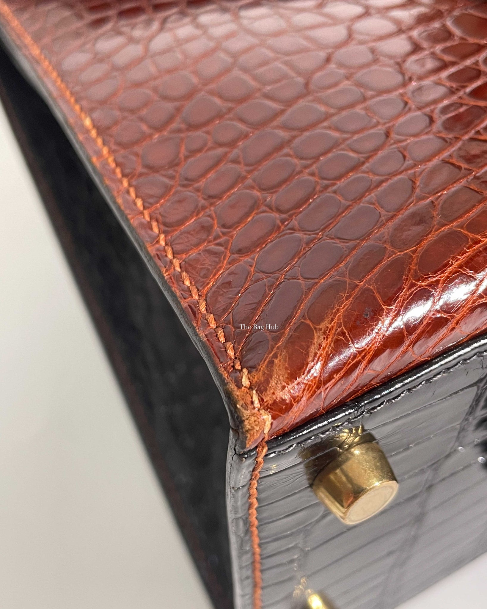 Hermes Vintage Tricolor Crocodile Kelly 28 GHW - 15
