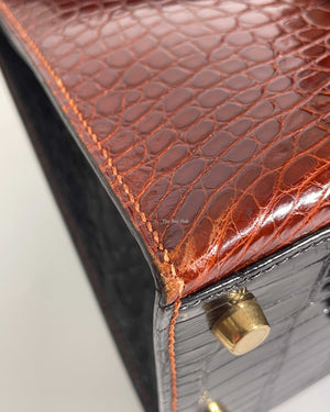 Hermes Vintage Tricolor Crocodile Kelly 28 GHW - 15