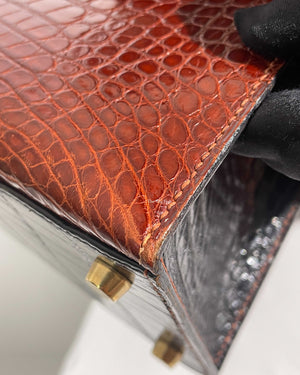 Hermes Vintage Tricolor Crocodile Kelly 28 GHW - 16