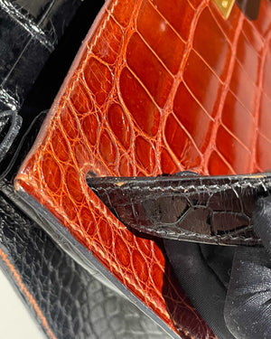 Hermes Vintage Tricolor Crocodile Kelly 28 GHW - 35