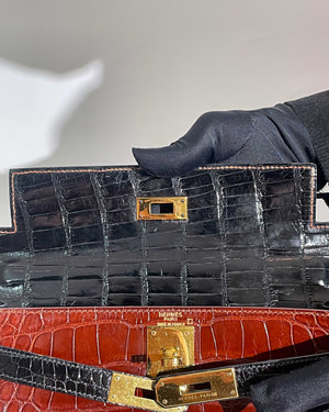 Hermes Vintage Tricolor Crocodile Kelly 28 GHW - 36