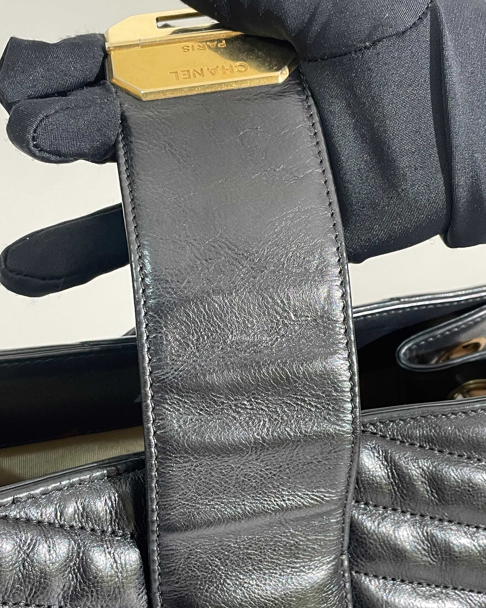 Chanel Black Chevron Gabrielle Medium Tote Bag