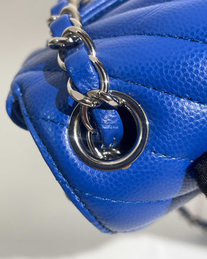 Chanel Royal Blue Caviar Chevron Mini Square Slingbag SHW - 15