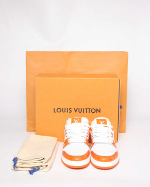 Louis Vuitton Orange Monogram/Calfskin Embosssed Leather Trainer Sneakers Size 8-9