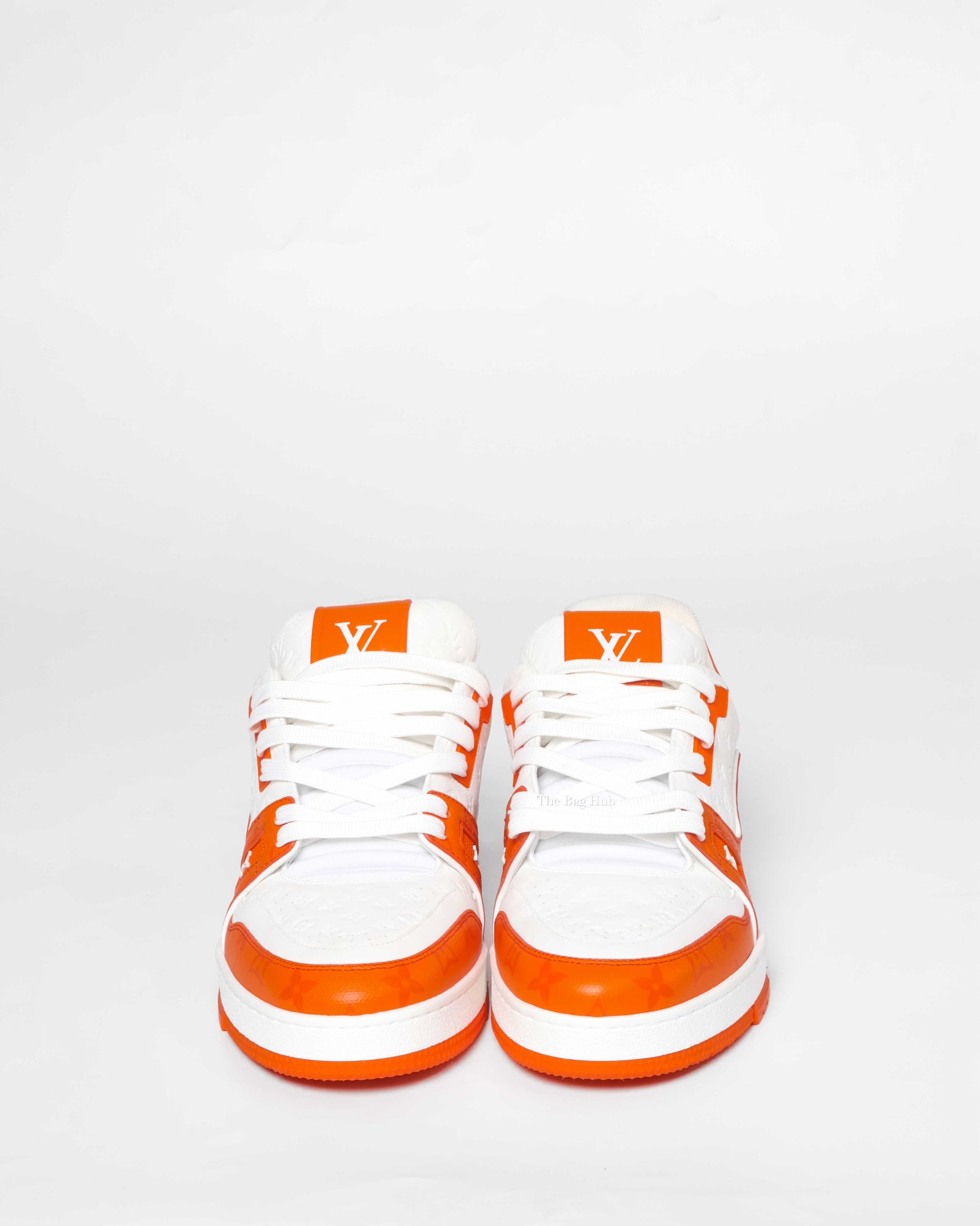 Louis Vuitton Orange Monogram/Calfskin Embosssed Leather Trainer Sneakers  Size 8, Designer Brand, Authentic Louis Vuitton