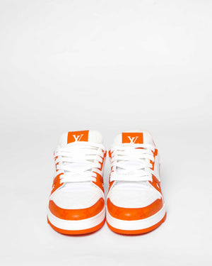 Louis Vuitton Orange Monogram/Calfskin Embosssed Leather Trainer Sneakers Size 8-3