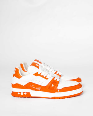Louis Vuitton Orange Monogram/Calfskin Embosssed Leather Trainer Sneakers Size 8-4