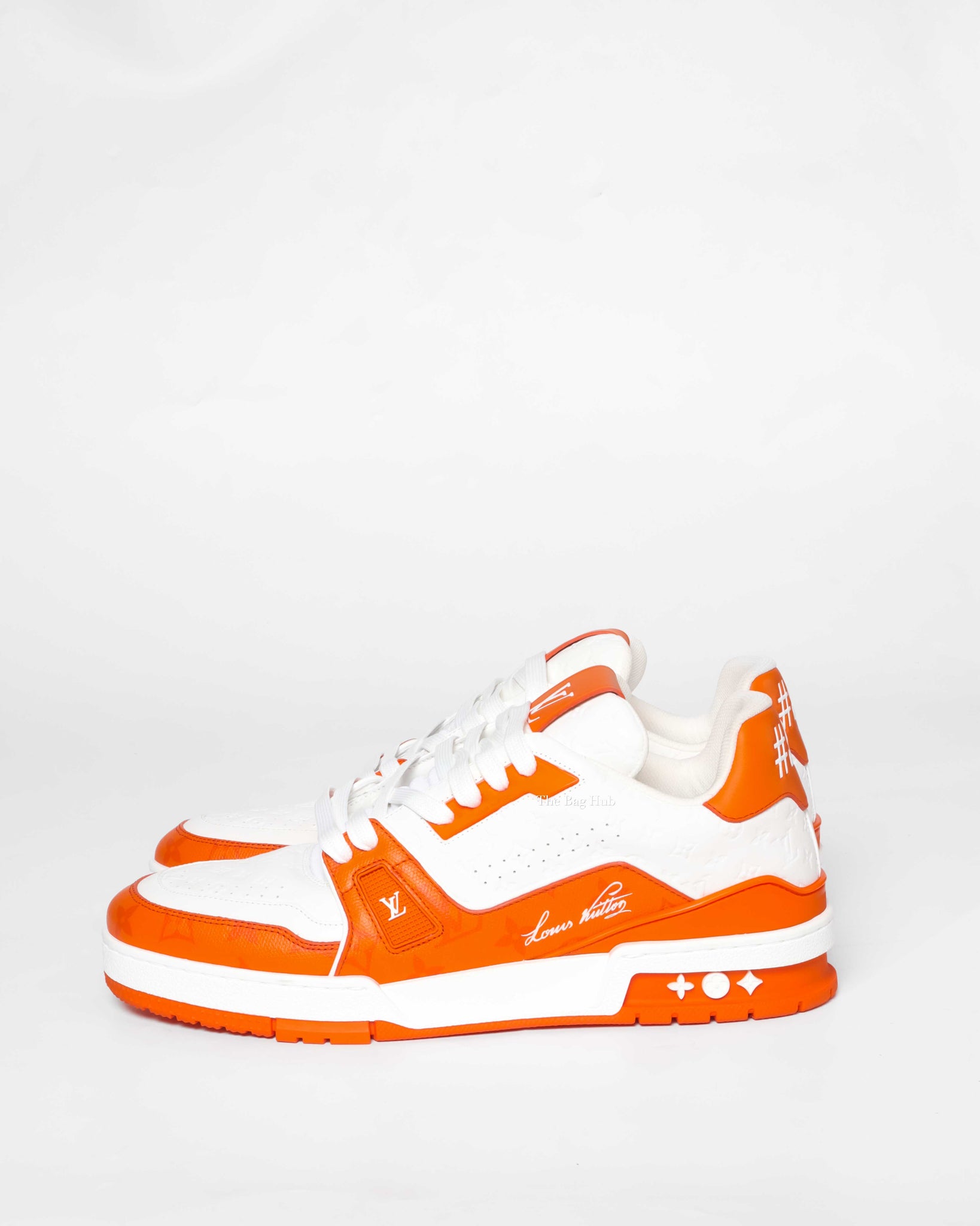 Louis Vuitton Orange Monogram/Calfskin Embosssed Leather Trainer Sneakers Size 8-5