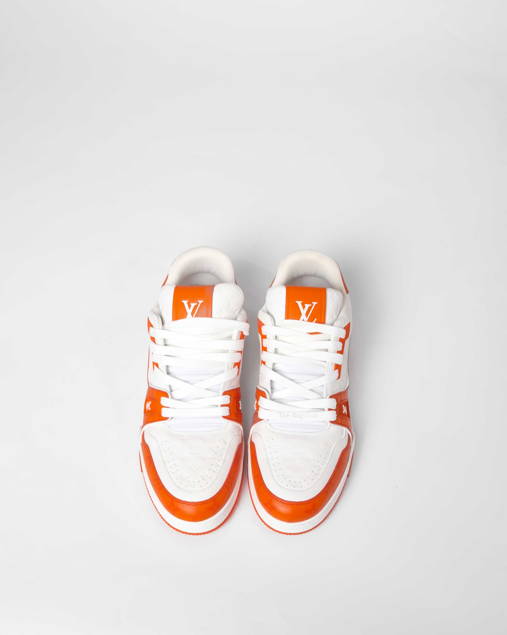 Louis Vuitton Orange Monogram/Calfskin Embosssed Leather Trainer Sneakers Size 8-8