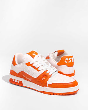 Louis Vuitton Orange Monogram/Calfskin Embosssed Leather Trainer Sneakers Size 8-1