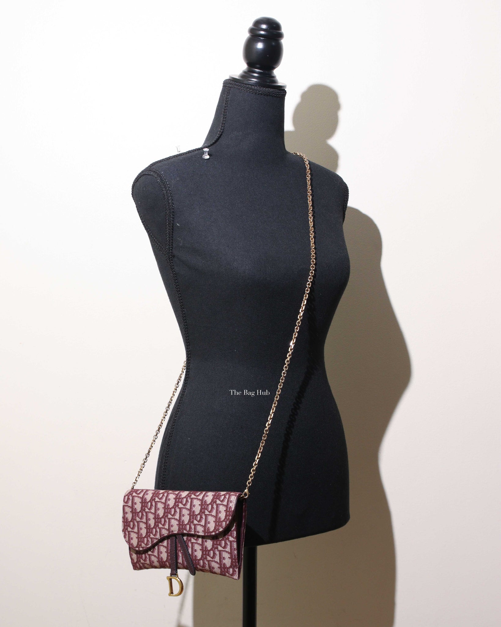 Christian Dior Burgundy Oblique Jacquard Long Saddle Wallet On Chain