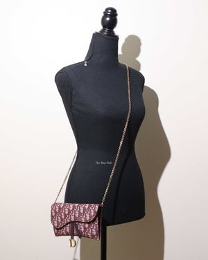 Christian Dior Burgundy Oblique Jacquard Long Saddle Wallet On Chain