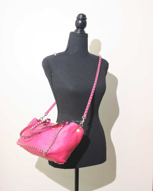 Valentino Hot Pink Leather Rockstud Small Trapeze Bag-12