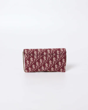Christian Dior Burgundy Oblique Jacquard Long Saddle Wallet On Chain