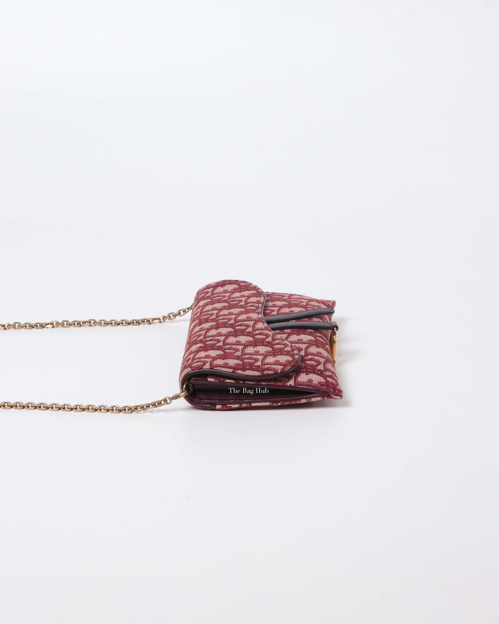 Christian Dior Burgundy Oblique Jacquard Long Saddle Wallet On Chain