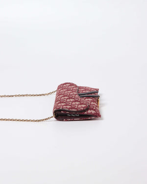 Christian Dior Burgundy Oblique Jacquard Long Saddle Wallet On Chain