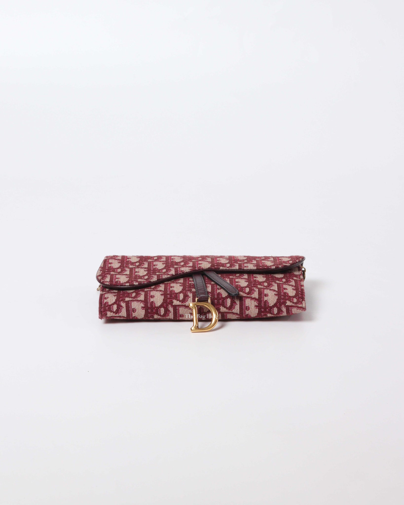 Christian Dior Burgundy Oblique Jacquard Long Saddle Wallet On Chain