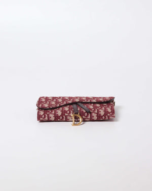 Christian Dior Burgundy Oblique Jacquard Long Saddle Wallet On Chain