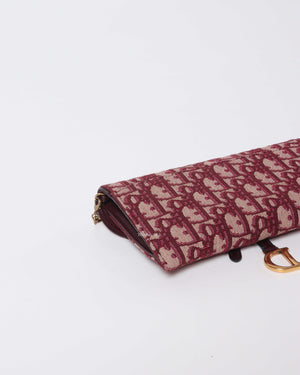 Christian Dior Burgundy Oblique Jacquard Long Saddle Wallet On Chain