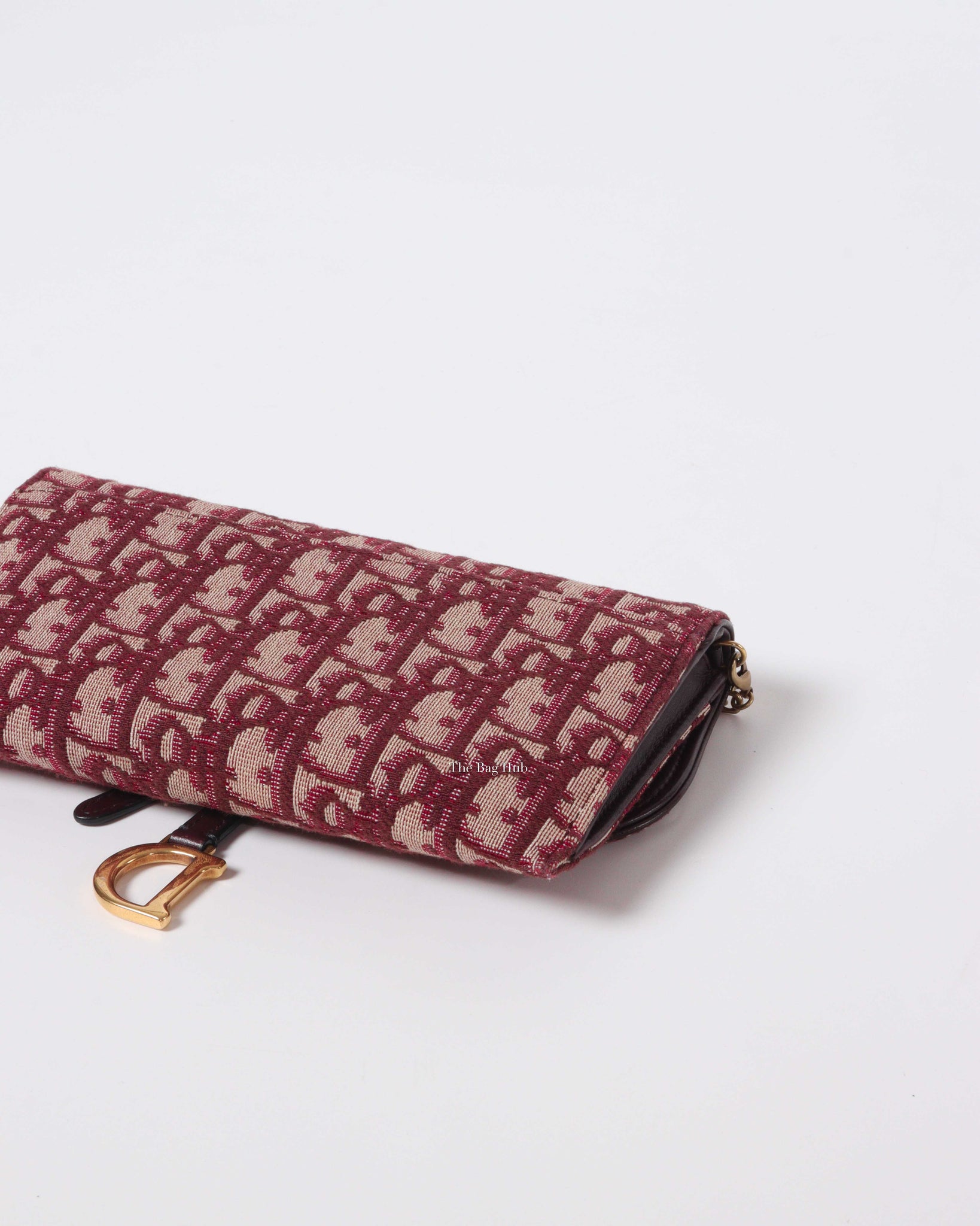 Christian Dior Burgundy Oblique Jacquard Long Saddle Wallet On Chain