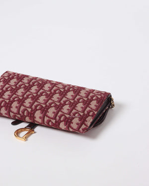 Christian Dior Burgundy Oblique Jacquard Long Saddle Wallet On Chain