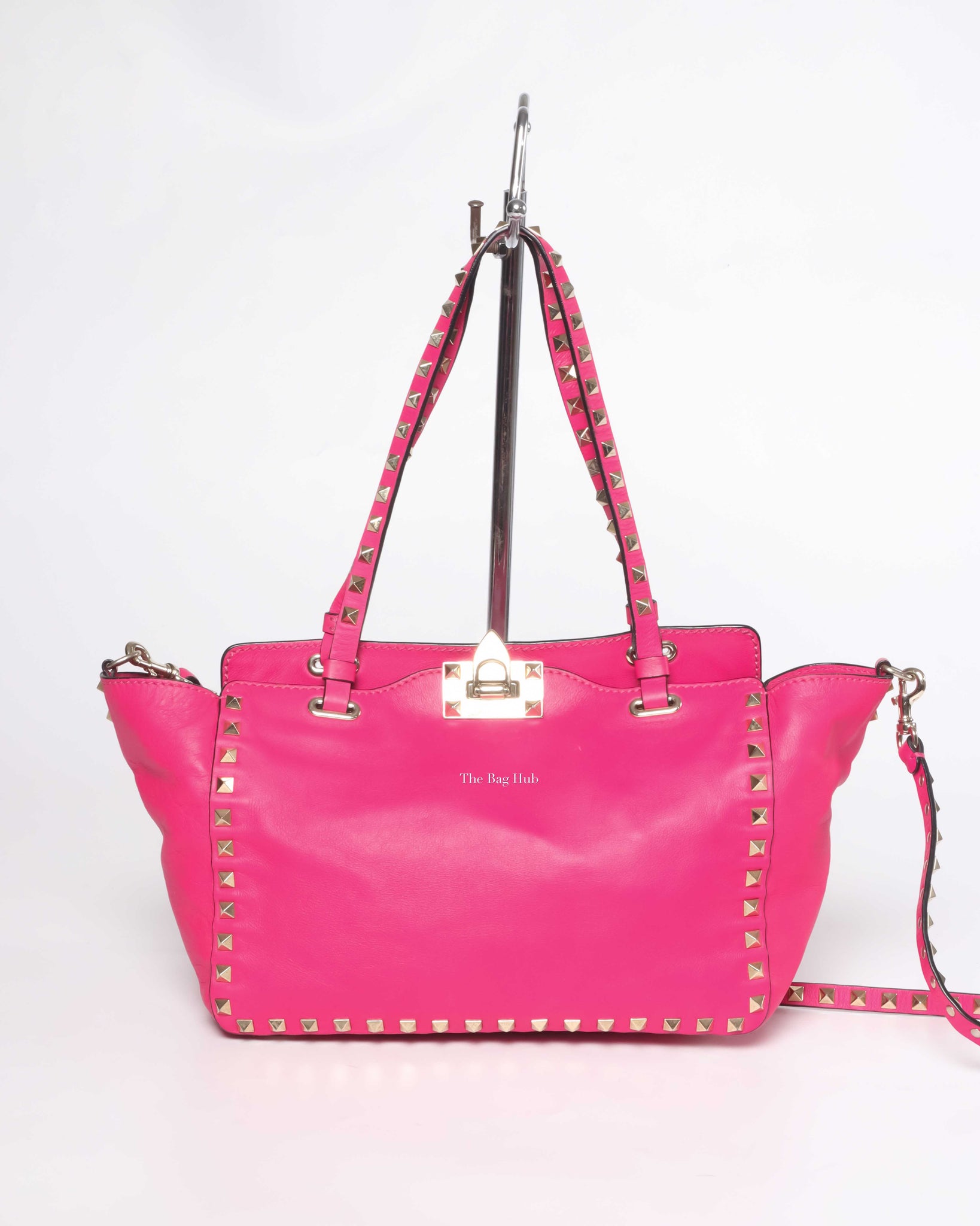 Valentino Hot Pink Leather Rockstud Small Trapeze Bag-2
