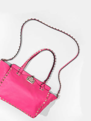 Valentino Pink Leather Rockstud Trapeze Small Crossbody Bag – On Que Style