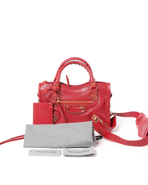 Balenciaga Red Classic Metallic Edge Mini City Bag