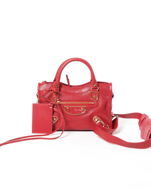 Balenciaga Red Classic Metallic Edge Mini City Bag