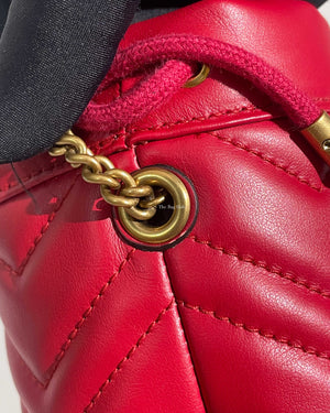 Gucci Red Leather GG Marmont Matelassè Mini Bucket Bag-12