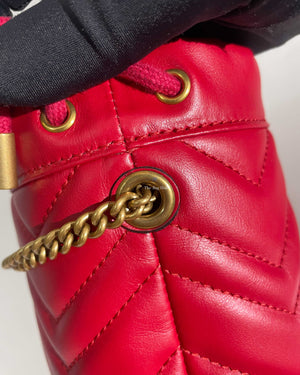 Gucci Red Leather GG Marmont Matelassè Mini Bucket Bag-13
